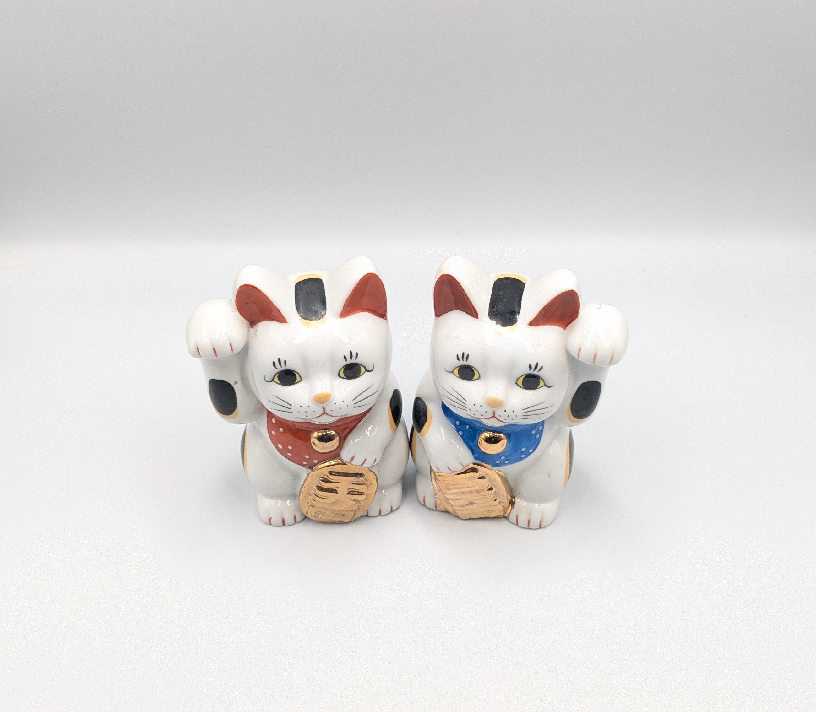 縁起物 招き猫 ペア 二体セット 置物 昭和レトロ アンティーク 貯金箱