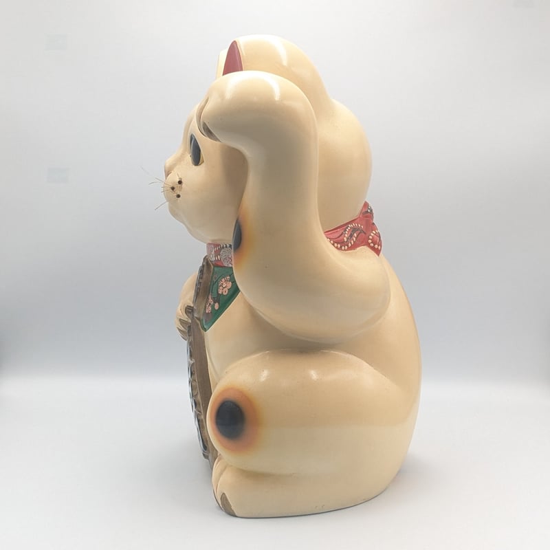 縁起物 招き猫 左手上げ 置物 貯金箱 陶器製 アンティーク 骨董 商売
