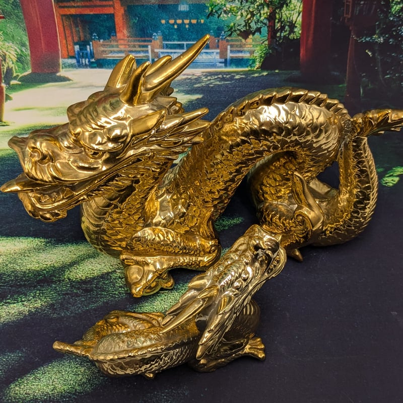 龍 竜 金メッキ オブジェ 置物 縁起物　#1 縁起物 風水 開運 黄金龍 一本角 2種セット インテリア 置物