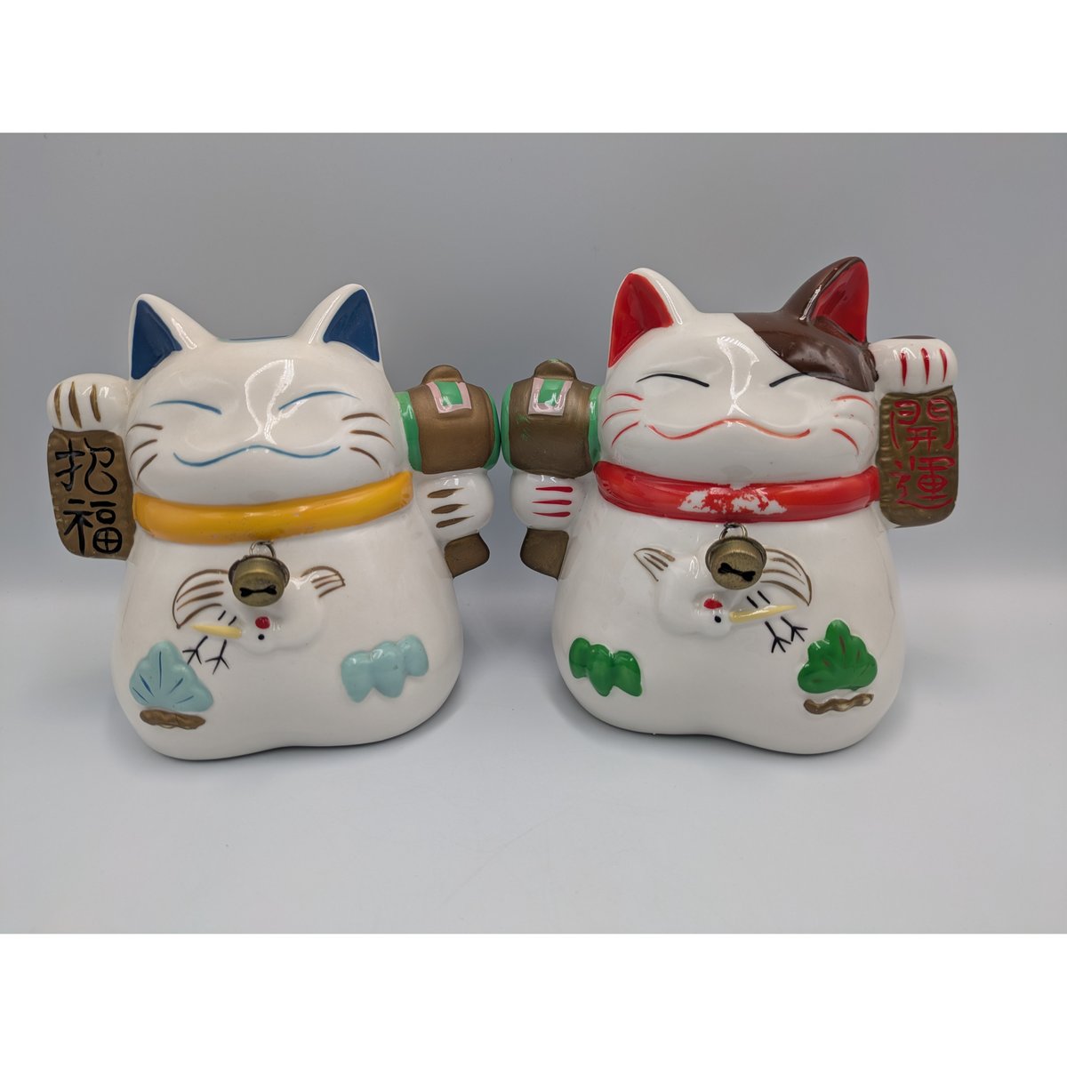 招き猫 陶器製 貯金箱 2個セット 招福開運 ペア 昭和レトロ 縁起物