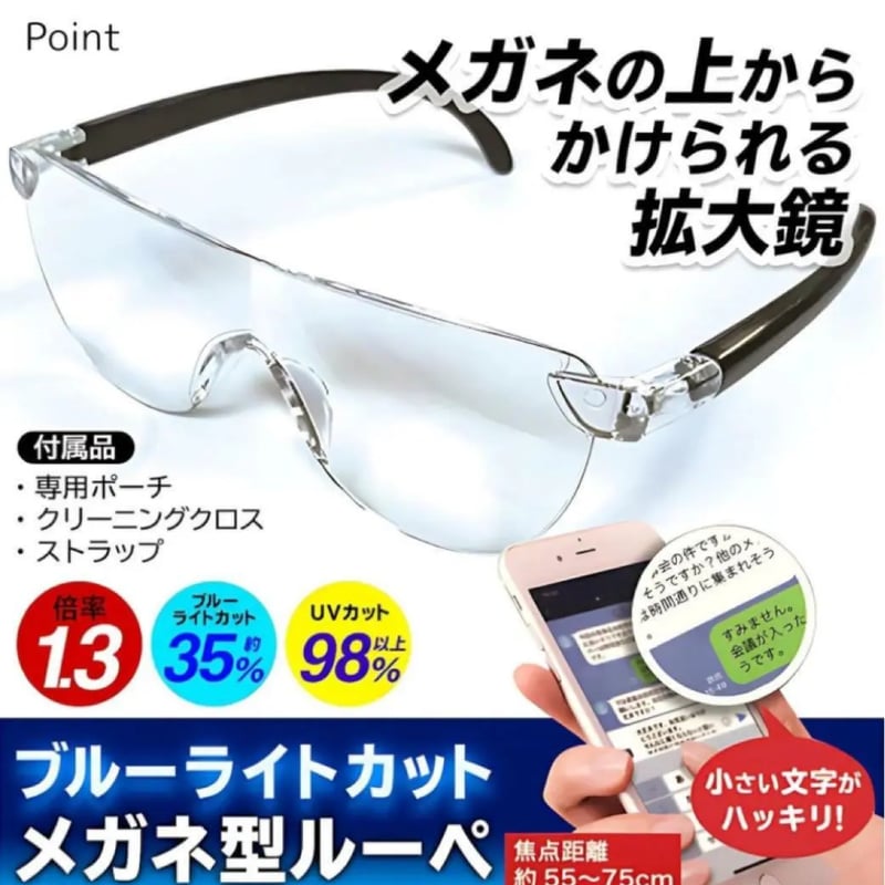メガネ型ルーペ メガネ型拡大鏡 老眼鏡 メガネの上から掛けられる 拡大