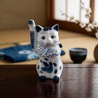 縁起物 招き猫 那智黒石 右手上げ 大 手磨き工芸品 | よしつねの秘密基地