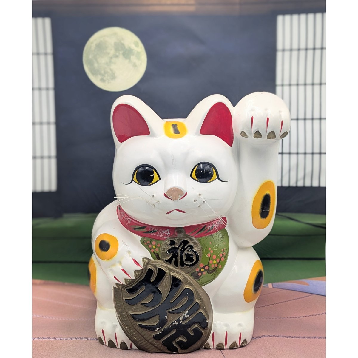 招き猫 34㎝ 貯金箱 縁起物 陶器製 レトロ 商売繁盛 開運 招福 左手