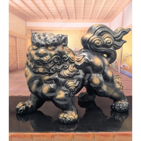 狛犬 置物 黒金 縁起物 狛犬 置物 黒金 縁起物