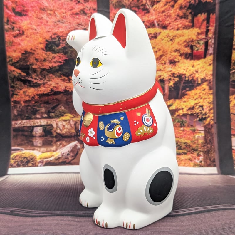 招き猫 縁起物 福づくし招き猫 右手上げ 白 大 置物 | よしつねの秘密基地