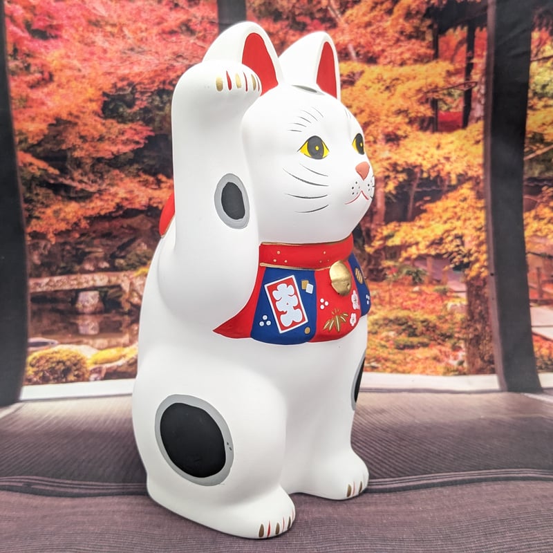 招き猫 縁起物 福づくし招き猫 右手上げ 白 大 置物 | よしつねの秘密基地