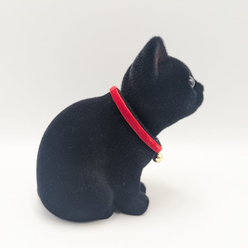 首振りマスコット クロネコ フロッキー 置物 猫 ネコ フロッキー加工