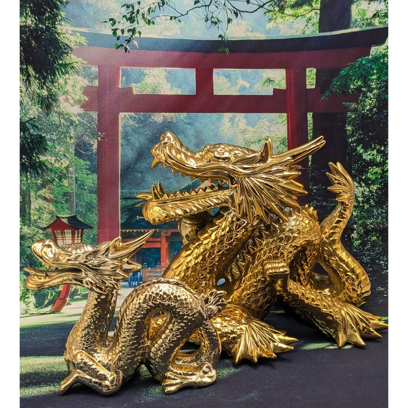 縁起物 風水 開運 黄金龍 2種セット インテリア 置物 レトロ | よし