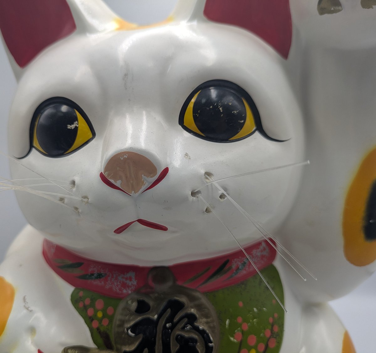 招き猫 34㎝ 貯金箱 縁起物 陶器製 レトロ 商売繁盛 開運 招福 左手