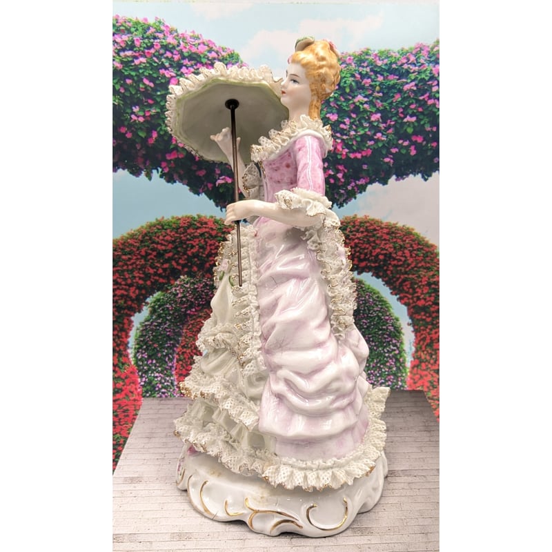 レースドール 陶器 置物 陶器人形 アンティーク人形 加藤工芸 傘を持つ