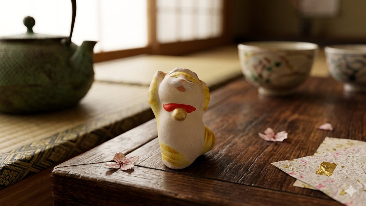 縁起物 もりわじん うきまご 猫 置物 招き猫 作家作品 | よしつねの