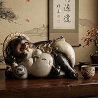 縁起物 たぬき 置物 陶器 彩色 狸 商売繁盛 開運 招福 インテリア 縁起