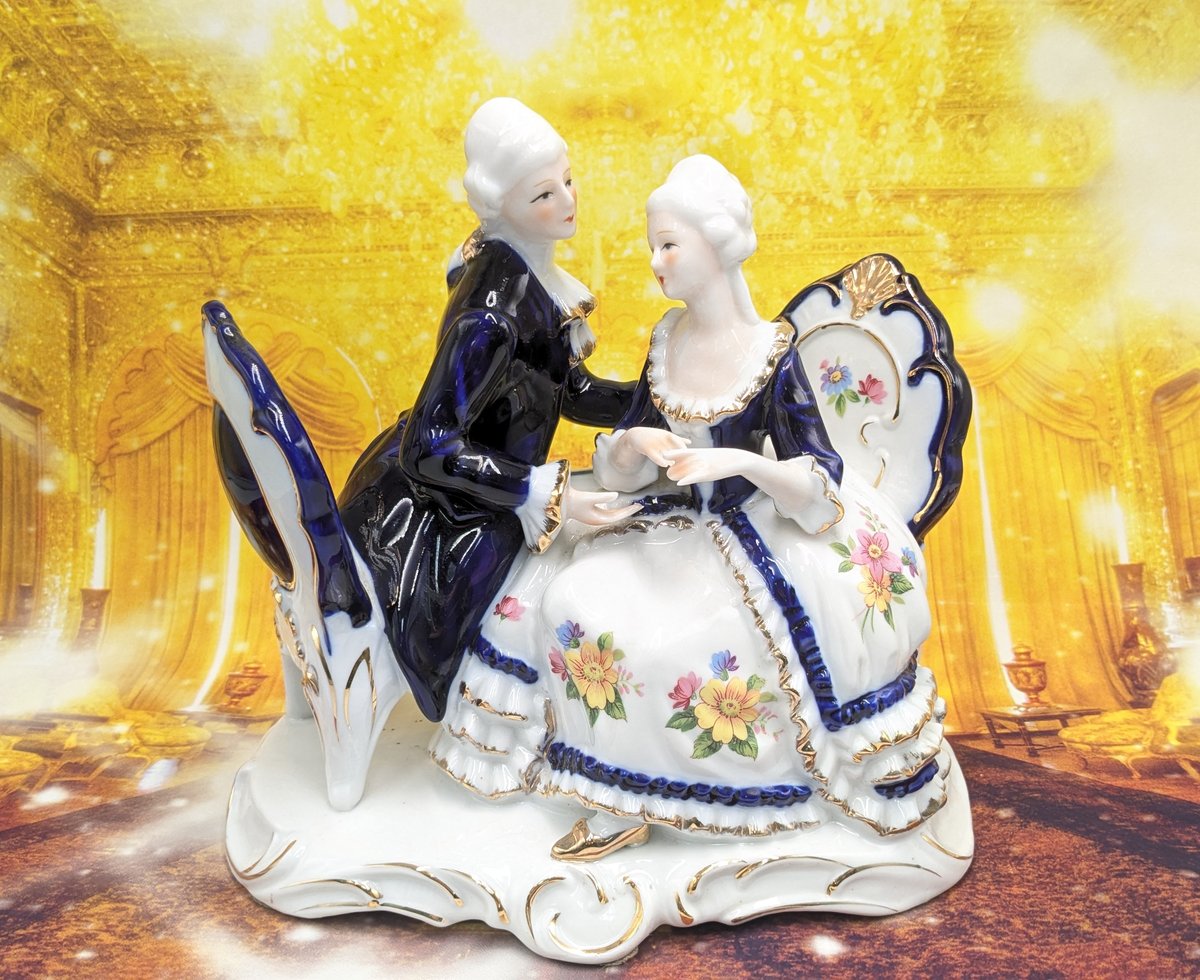 加藤工芸 置物 フィギュリン 陶器製人形 オルゴール ウインナーワルツ