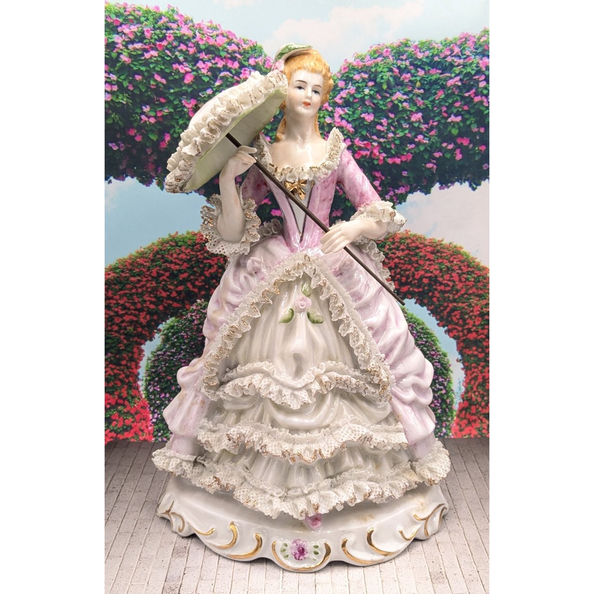 レースドール 陶器 置物 陶器人形 アンティーク人形 加藤工芸 傘