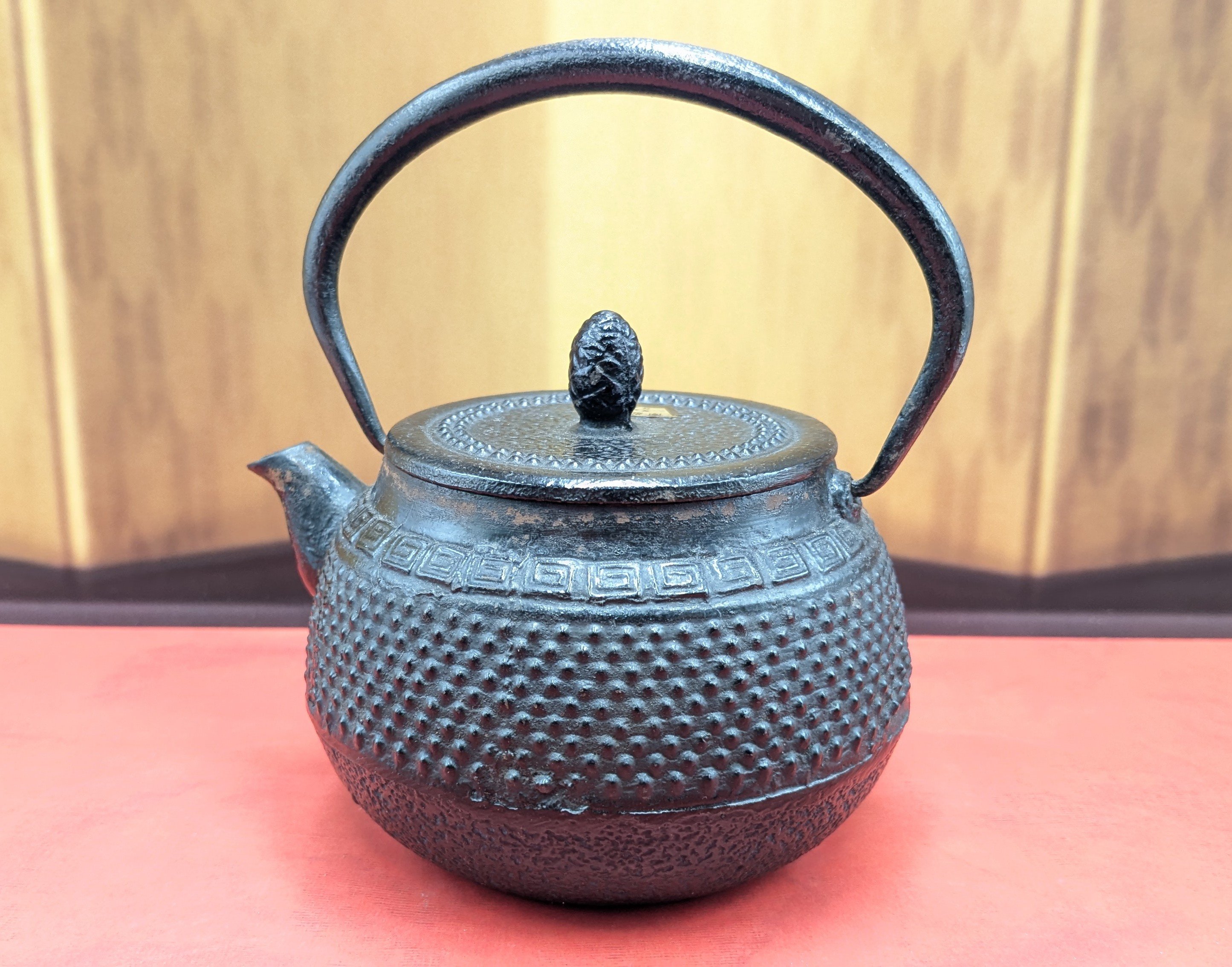 南部鉄器 盛栄堂 鉄瓶 霰 伝統工芸 及源鋳造 茶道具 湯沸かし 当時物
