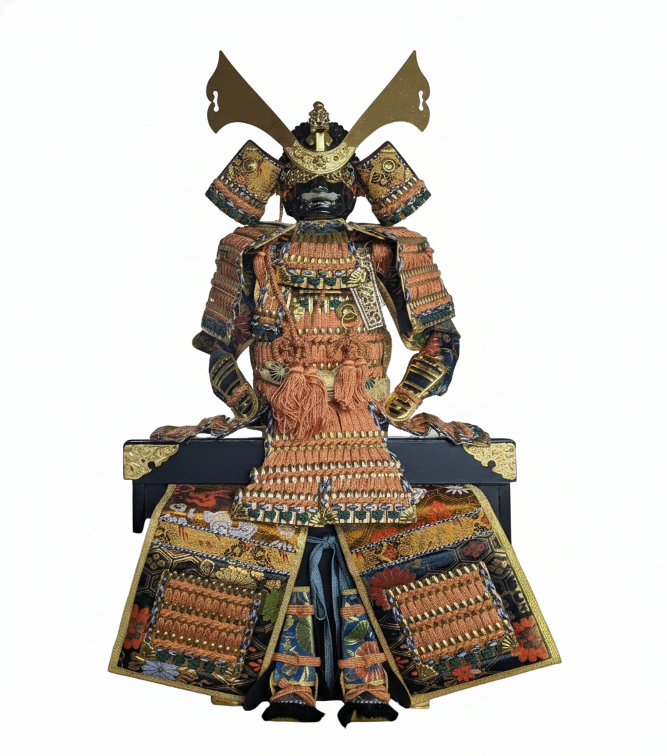 迫力　五月人形　甲冑師　越山作　瑞祥黒小札　赤糸威大鎧　中古品 五月人形 鎧飾り 奉納鎧 10号 豪華絢爛 伝統工芸品 鎧兜 武将 越山作