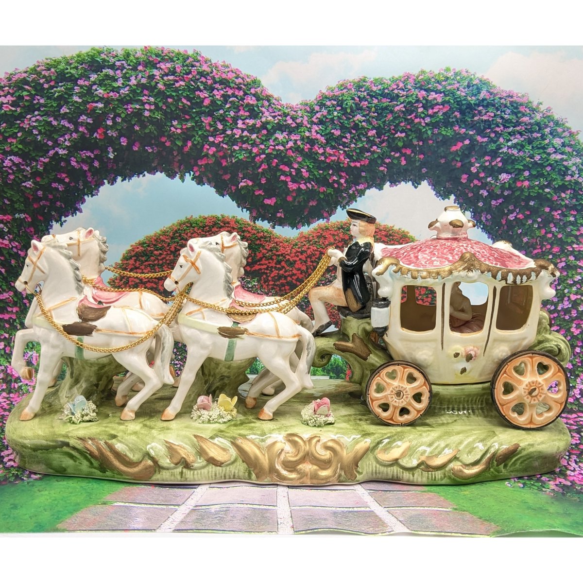 陶器 人形 アンティーク 馬車 4頭立て馬車 インテリア 置物 | よしつね