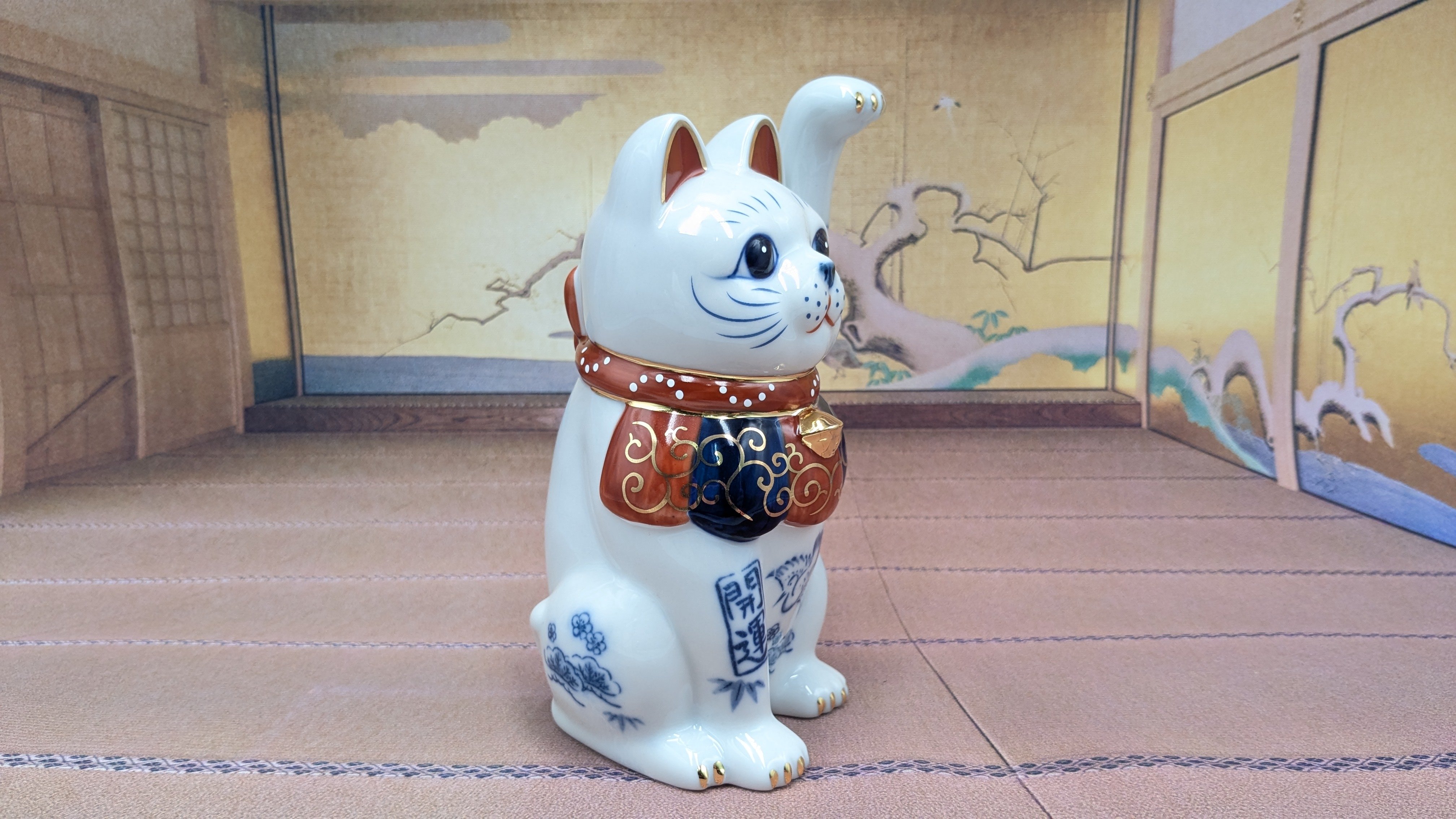 招き猫 置物 縁起物 陶器 手描き original