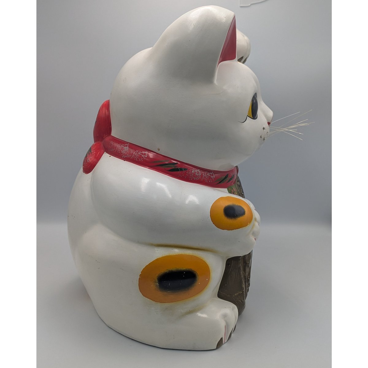 招き猫 34㎝ 貯金箱 縁起物 陶器製 レトロ 商売繁盛 開運 招福 左手