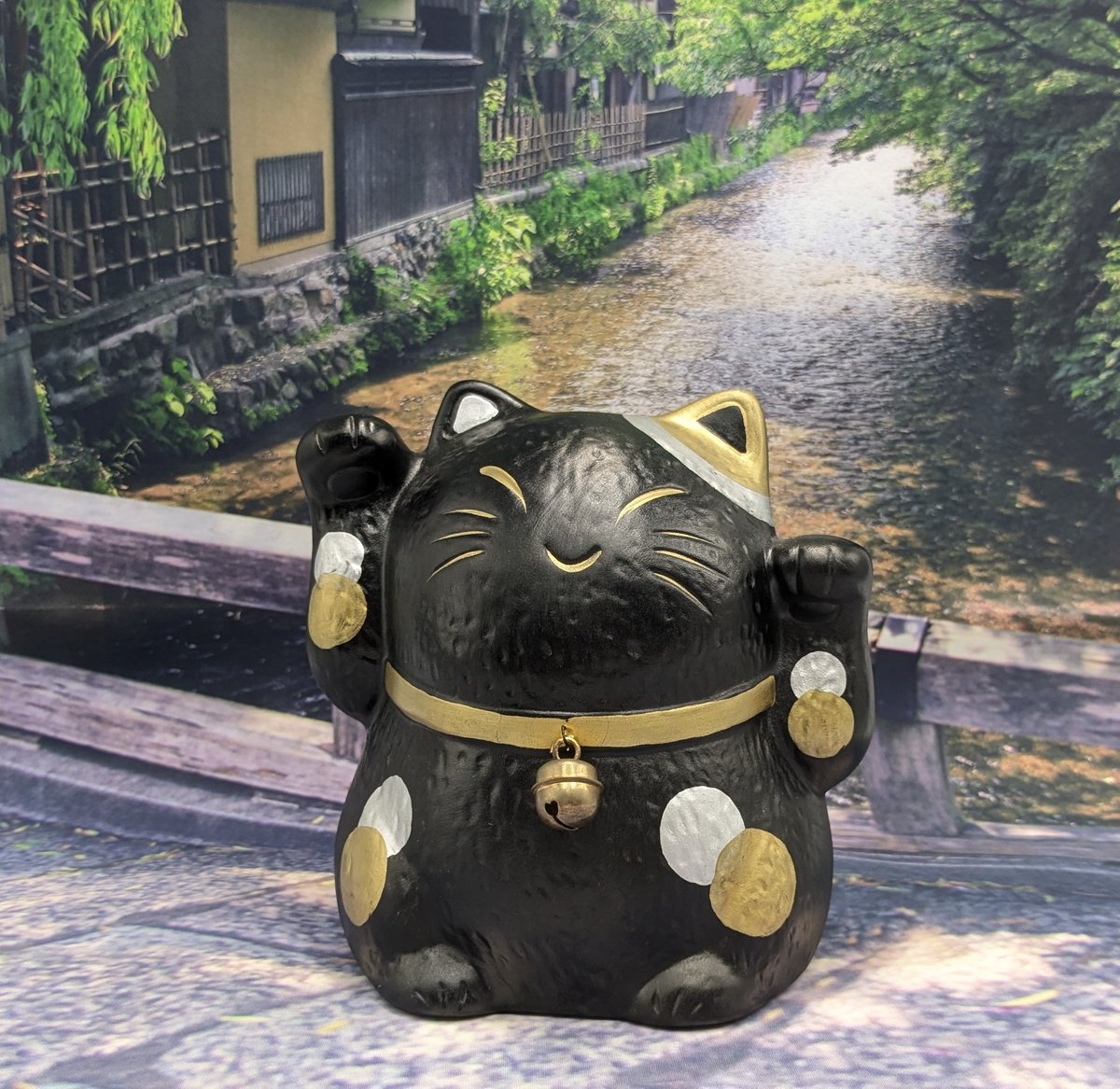 ガチレトロ　レア物 新品時物　黒猫 招き猫　清風作 最高級陶磁器　縁起物 s0134-033_86008950-7b2f-4396-