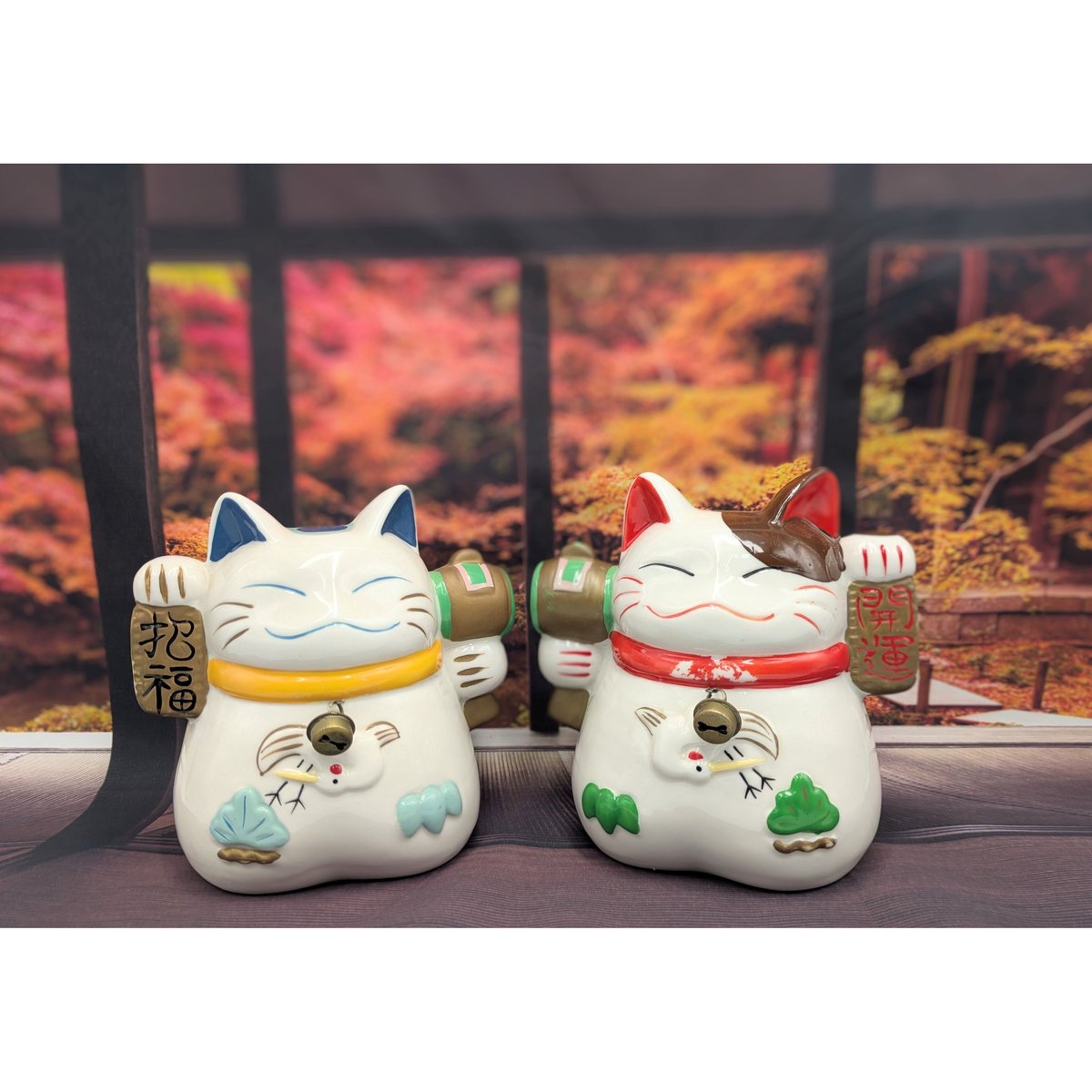 招き猫 陶器製 貯金箱 2個セット 招福開運 ペア 昭和レトロ 縁起物