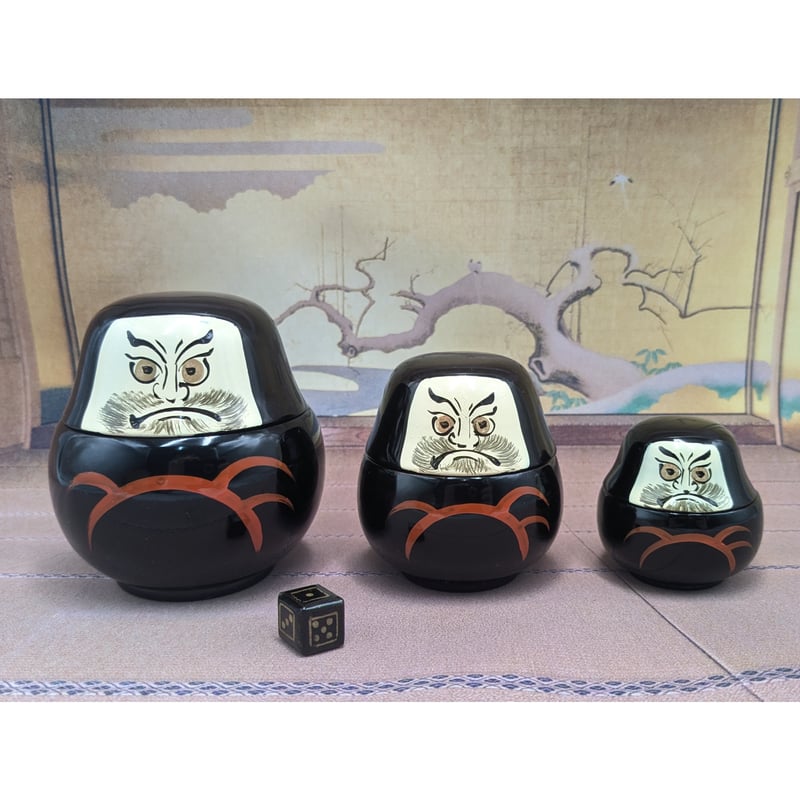 縁起物 だるま 三ッ組ダルマ 面の絵 マトリョーシカ風 ヴィンテージ