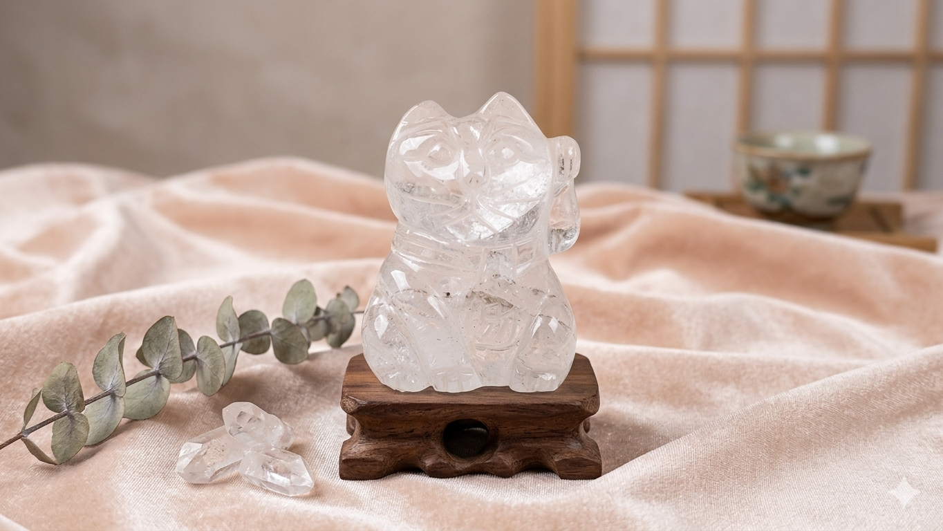 縁起物 水晶 招き猫 天然石 パワーストーン 置物 彫刻 幸運 開運 浄化