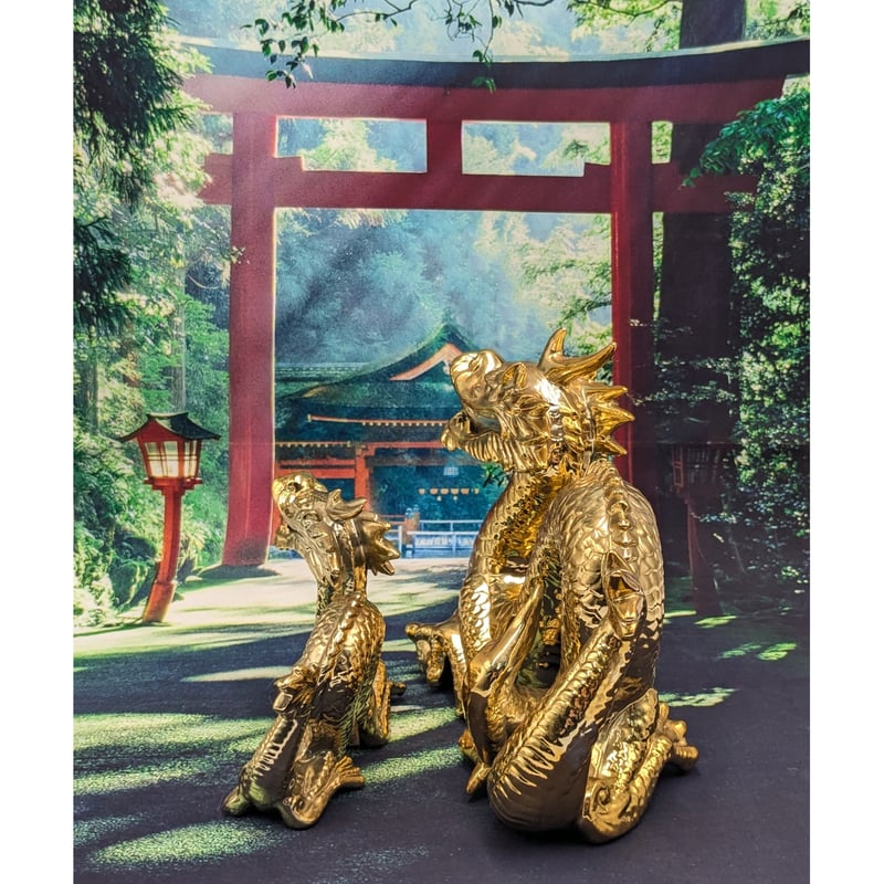 龍 竜 金メッキ オブジェ 置物 縁起物　#1 縁起物 風水 開運 黄金龍 一本角 2種セット インテリア 置物