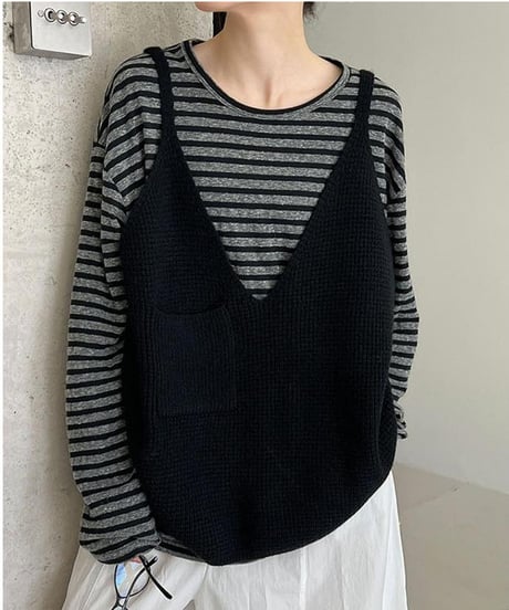 deep v-neck knit vest /3color　FL3473