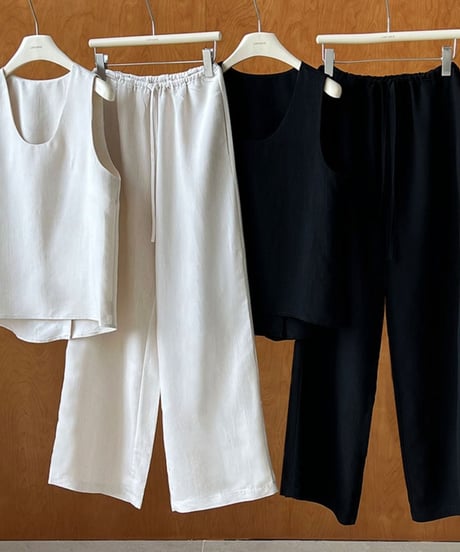 relaxed sleeveless tops + wide pants setup /2color　FL3376