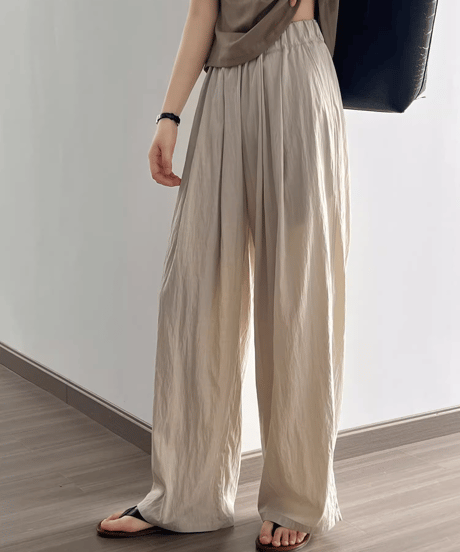 pleated thin wide leg pants /4color　FL3350