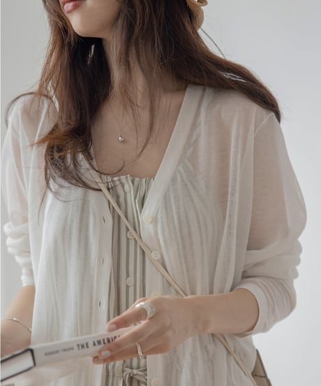 front drawstring sheer cardigan /4color　FL3241