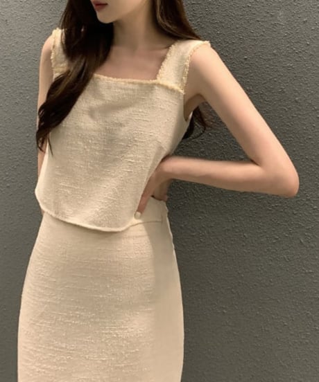 fringe lace vest & tweed skirt　FL2414
