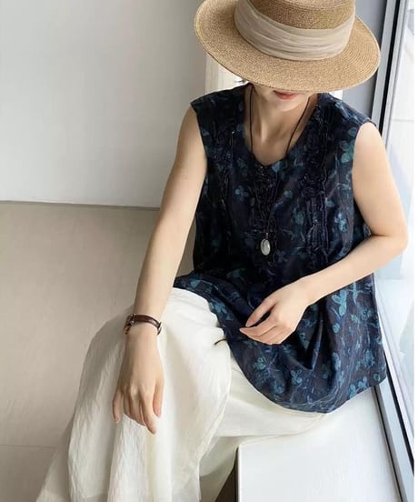 floral print sleeveless blouse　FL3459