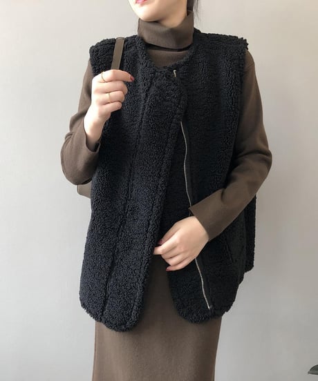 reversible boa zip vest /2color　FL3511