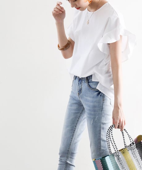 ruffle sleeve crew neck blouse /5color　FL3640