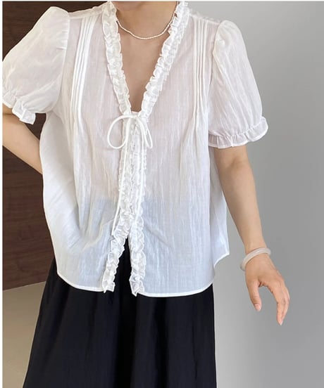 short sleeve frill blouse /3color　FL3425