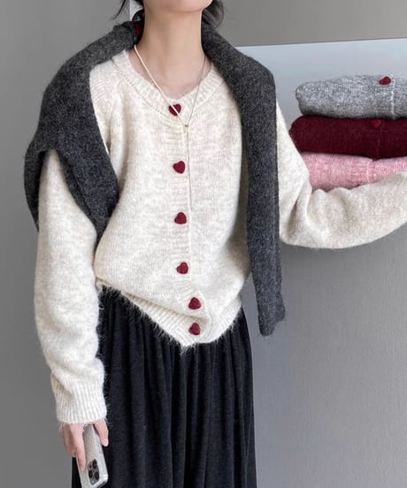 heart button knit cardigan /5color　FL2799