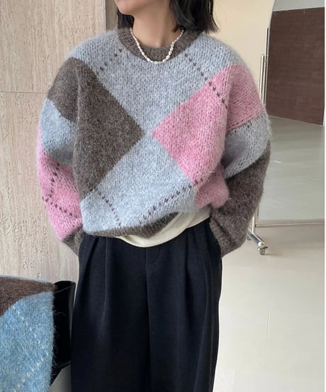 argyle knit tops  /2color　FL3012