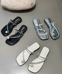 square toe pearl accent sandals /3color　FL2303