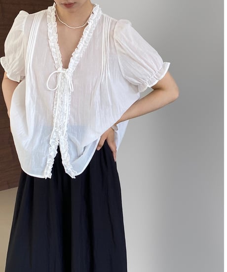 short sleeve frill blouse /3color　FL3425