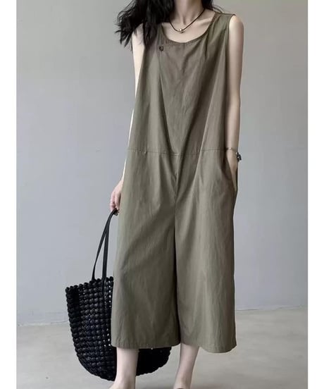 earth color wide leg overalls /2color　FL3461