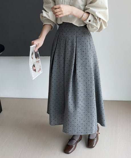 polka-dot pleated skirt /2color　FL2852