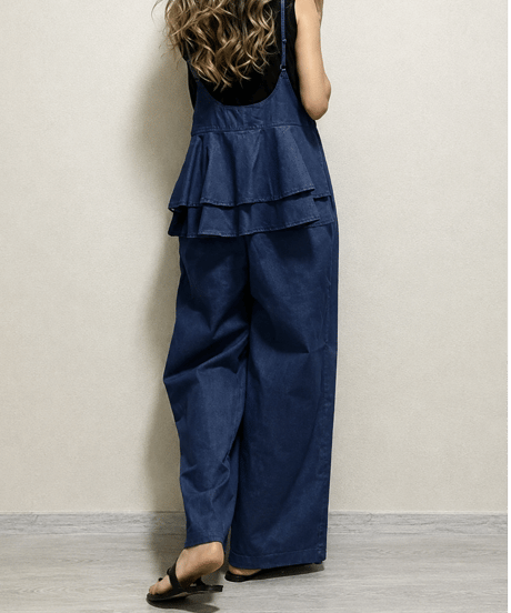 back ruffle wide leg overalls /3color　FL3652