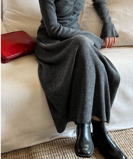 v-neck knit top and skirt set up /3color　FL2809