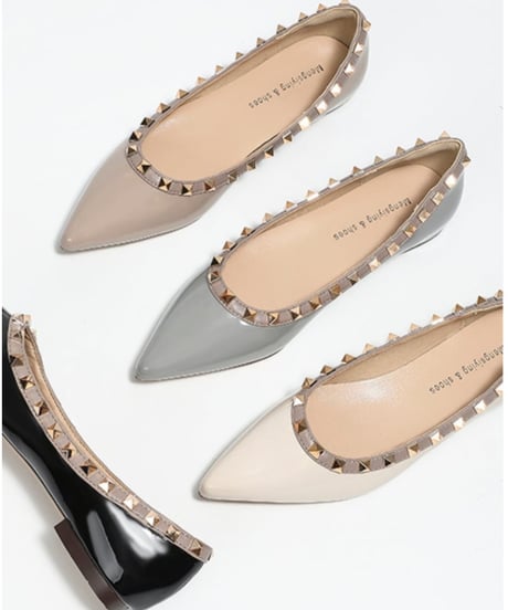 Pointed toe studs flat shoes /4colors　FL2909