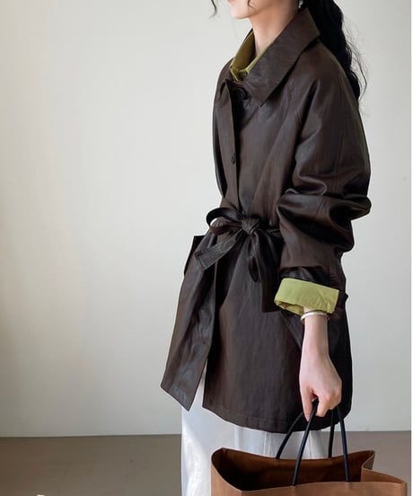 pu leather waist-belt coat /2color　FL2797