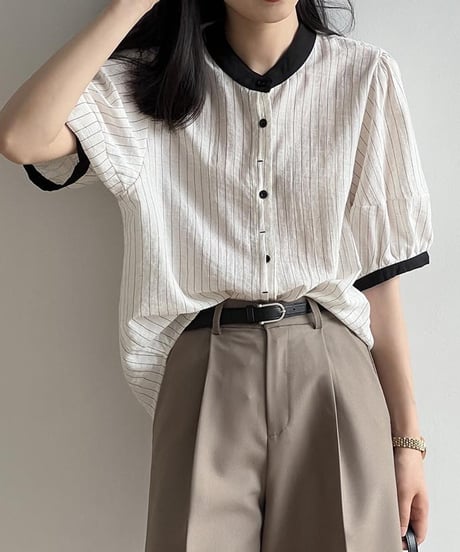 contrast collar striped shirt　FL2176