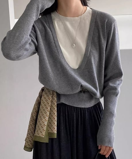 deep u-neck knit /3color　FL2801