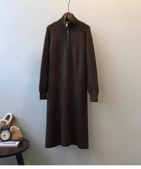 half zip long knit op /4color　FL2830